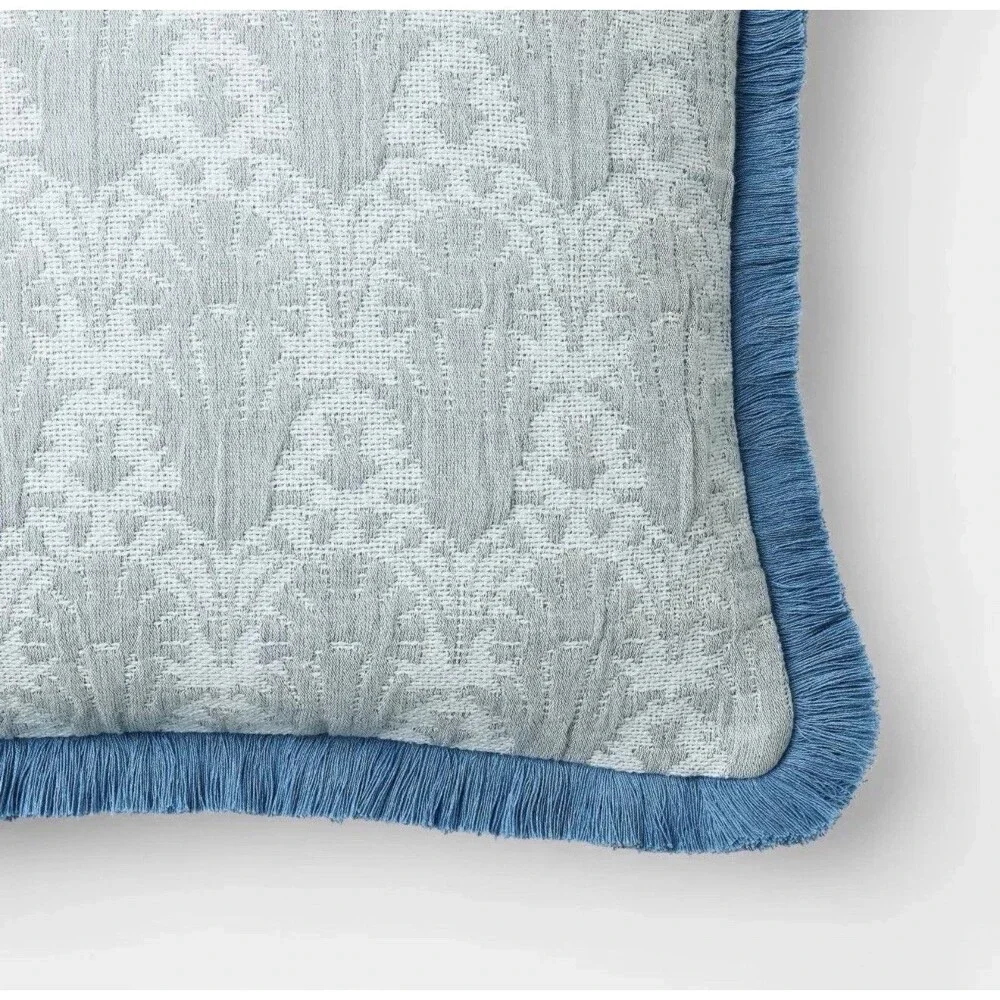 Lumbar Woven Shell Block with Fringe Edge Throw Pillow Blue - Threshold NEW